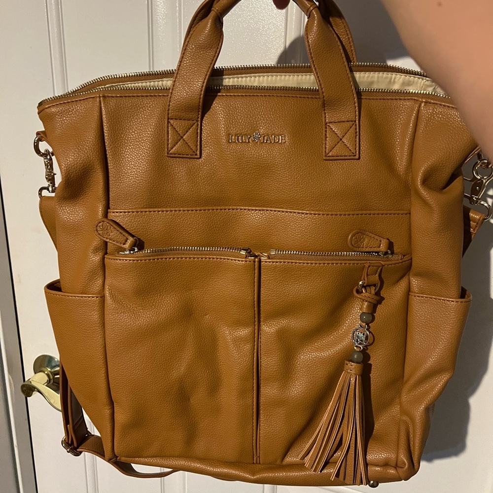 Lily Jade | Caroline | Vegan Leather | Diaperbag | Backpack Style | Camel Brown